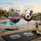 "Dog Mom by Day, Wine Mom by Night" Floral Blue or Pink Script Personalized Watercolor Portrait 16oz Wine Glass