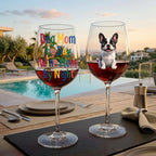 "Dog Mom by Day, Wine Mom by Night" Fun Personalized Cartoon Portrait 16oz Wine Glass