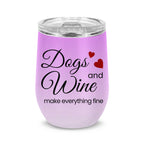 "Dogs and Wine" Fancy Script Personalized Watercolor Portrait 12oz Wine Tumbler