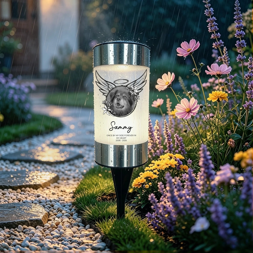 "Once By My Side" Personalized Pet photo and name solar pathway light