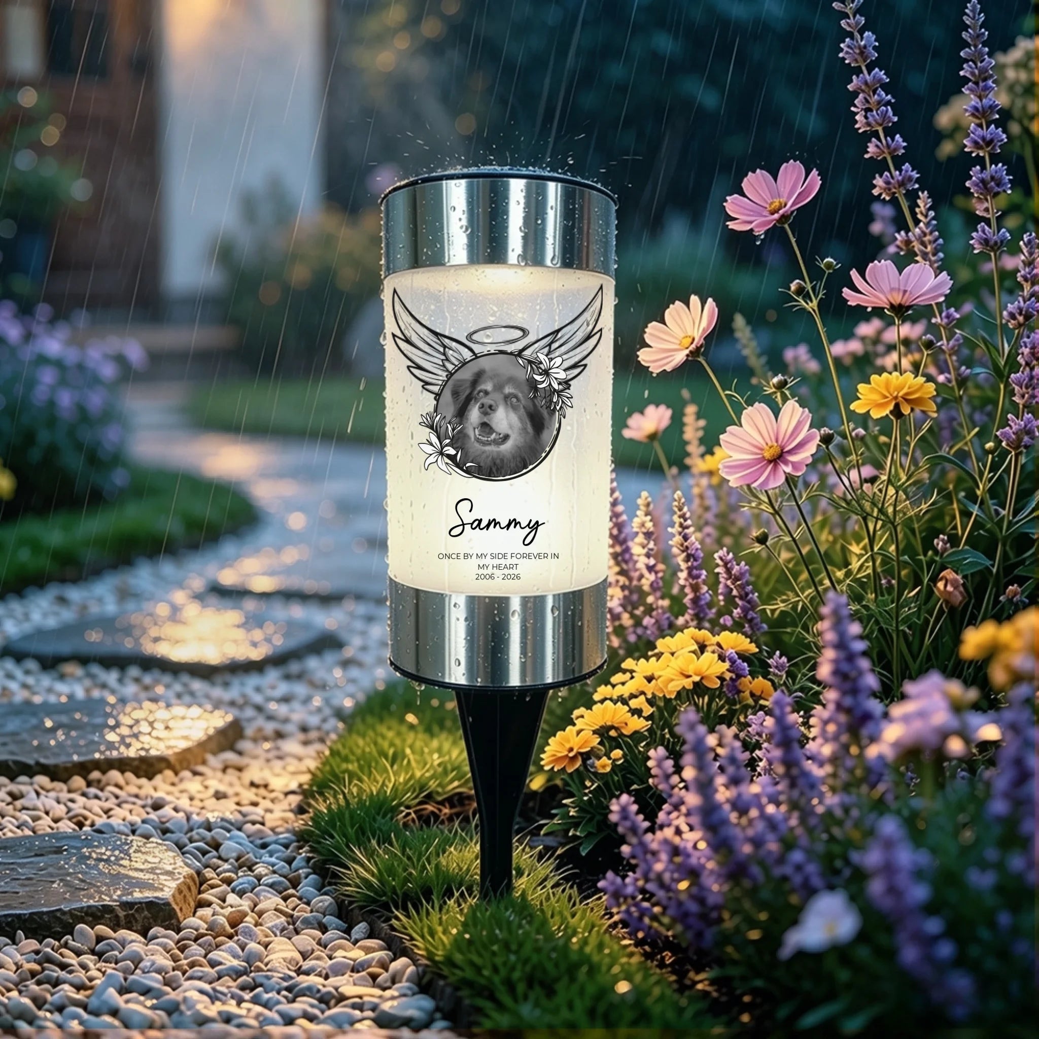 "Once By My Side" Personalized Pet photo and name solar pathway light