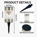 Product details graphic for a Halloween-themed solar ground stake light. The main product is shown with dimensions labeled: 3 in / 7.