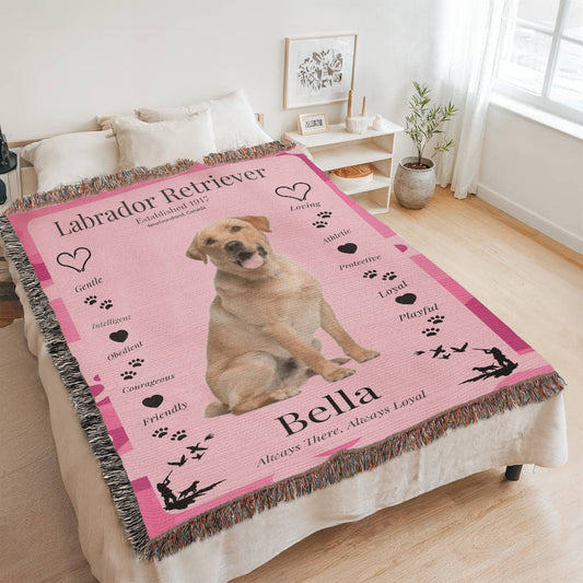 🐾 My Little Buddie Heirloom Woven Blanket – Labrador Retriever - Pink Camo
