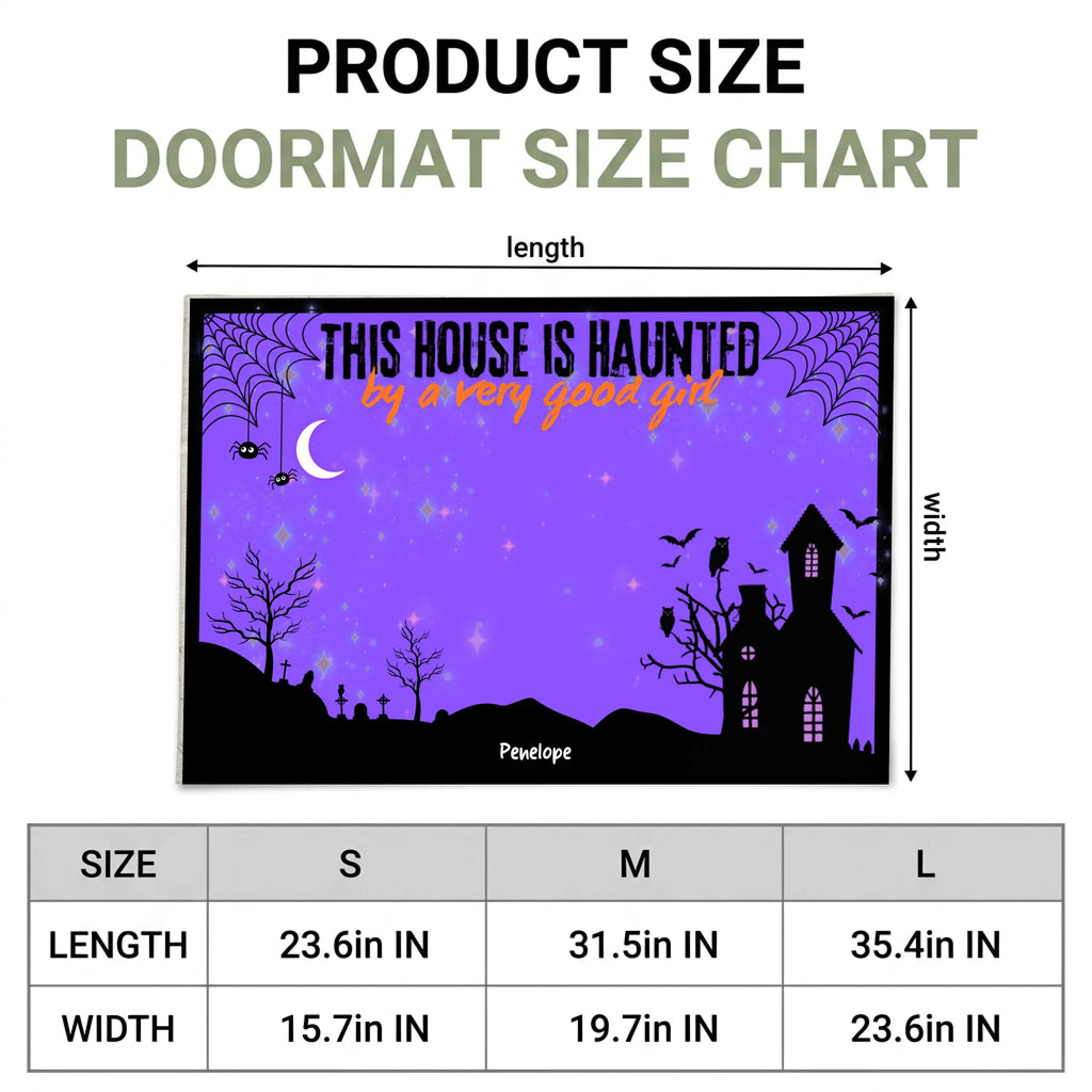 "This House is Haunted by a Very Good Boy or Girl" Personalized Dog Luxury Doormat – Purple Night