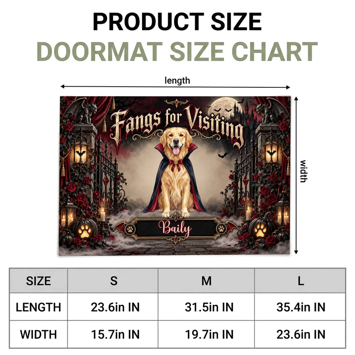 "Fangs for Visiting" Personalized Vampire Dog Door Mat