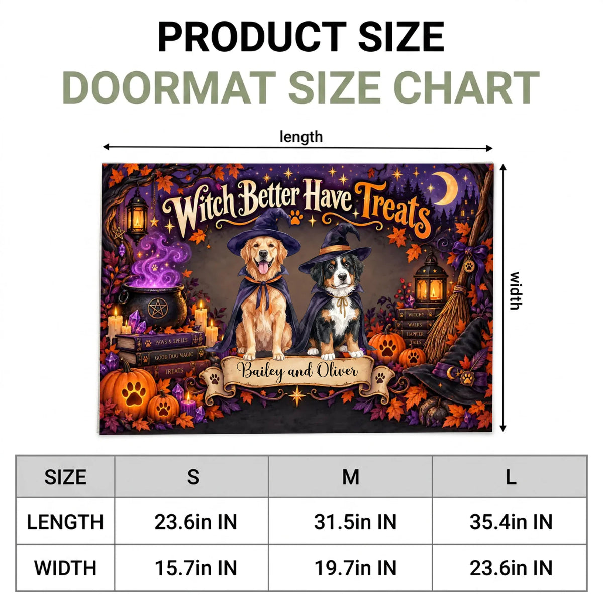 "Witch Better Have Treats" Personalized Dog Witch door mat