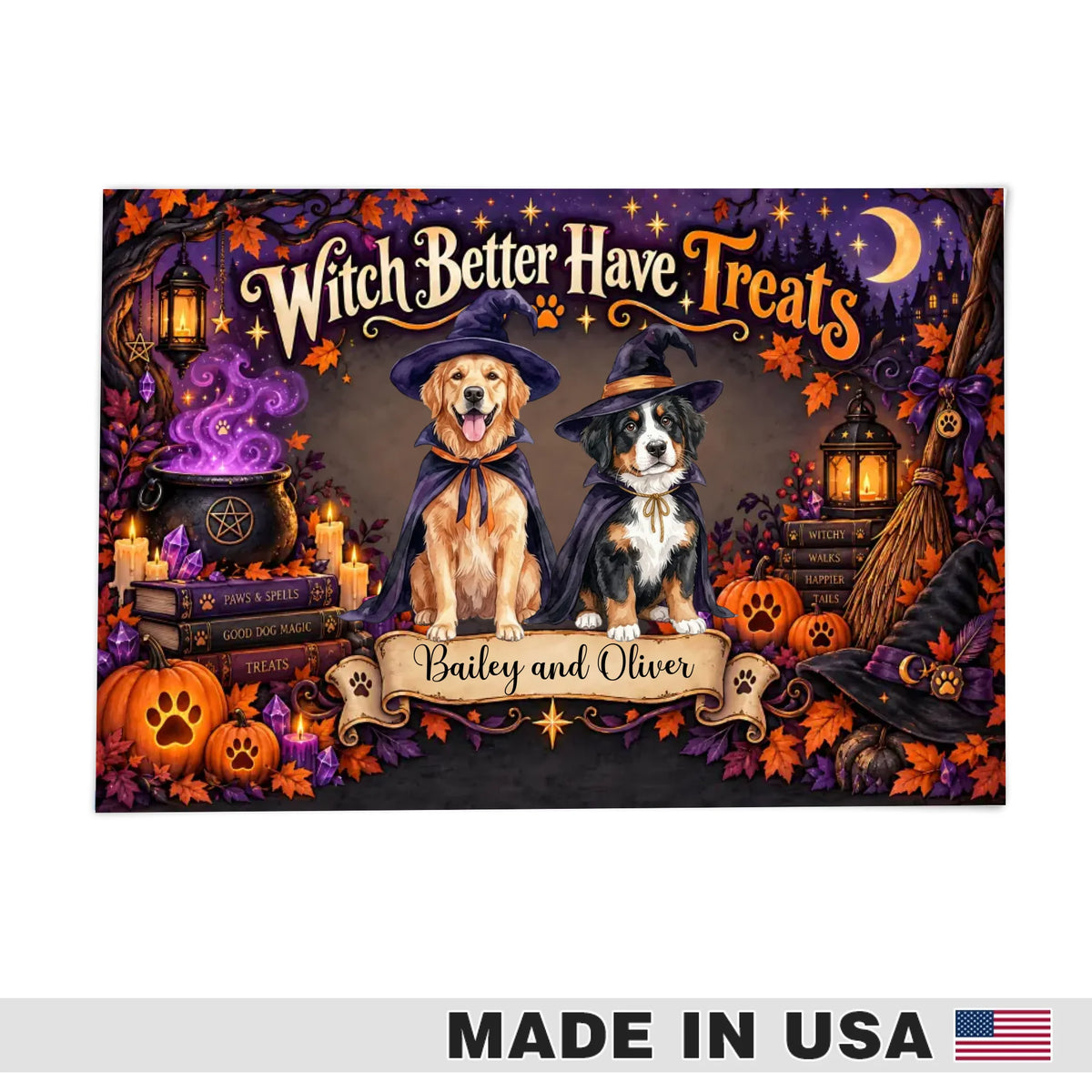 "Witch Better Have Treats" Personalized Dog Witch door mat