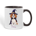 Personalized witch dog Halloween color accent mug with black handle and custom pet name