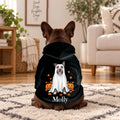 Custom ghost dog portrait hoodie with name, shown from the back