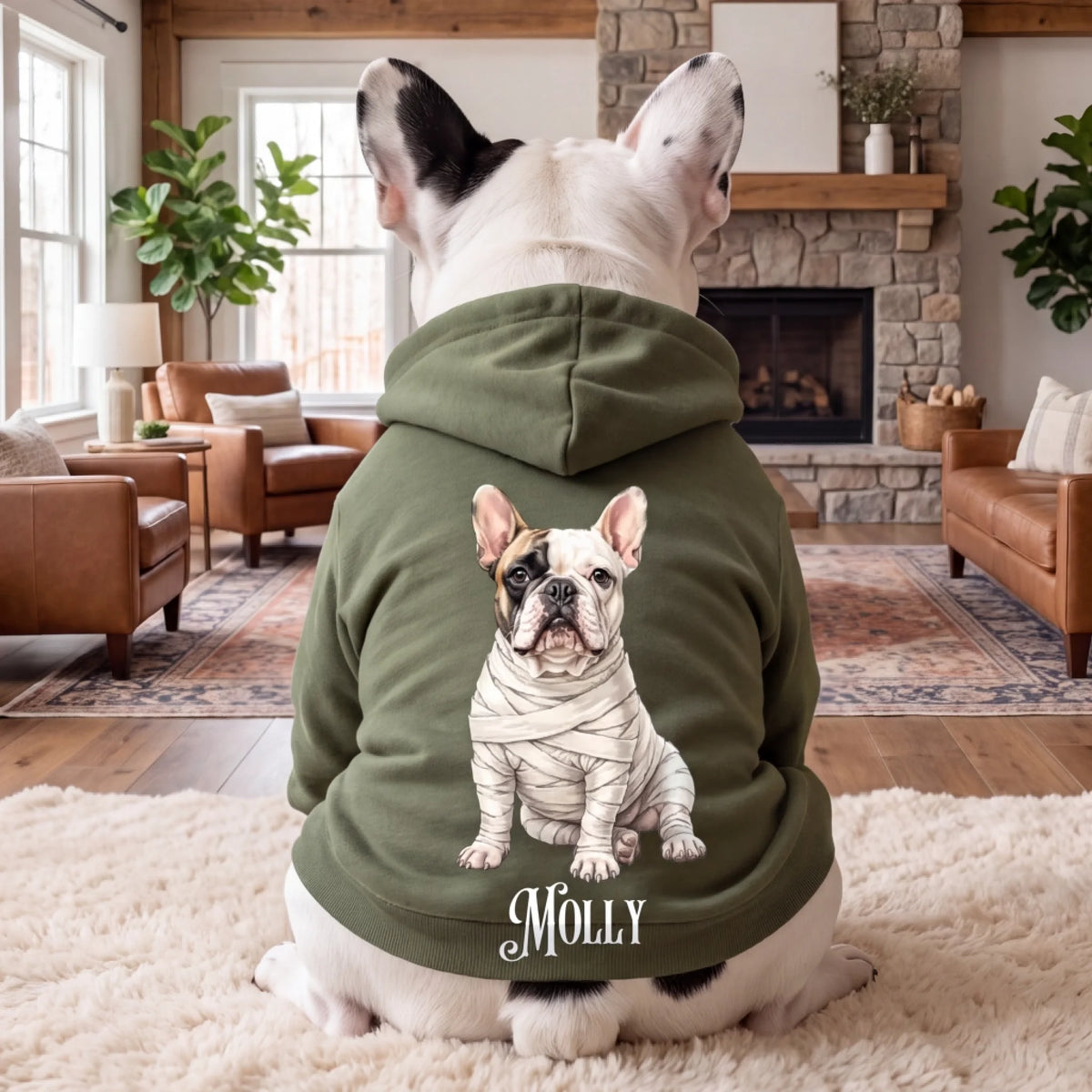 Watercolor ghost dog portrait hoodie with pet's name