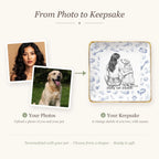 Before and after: photos of you and your dog turned into a vintage sketch ring dish with both names
