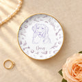 Personalized vintage sketch pet portrait round ceramic ring dish with gold rim