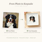 Before and after: pet photo turned into a watercolor splash portrait ring dish