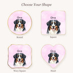 Personalized pet portrait ring dish available in round, square, wavy square and heart shapes