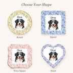 Floral pet portrait ring dish available in round, square, wavy square and heart shapes