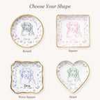 Vintage sketch pet portrait ring dish available in round, square, wavy square and heart shapes