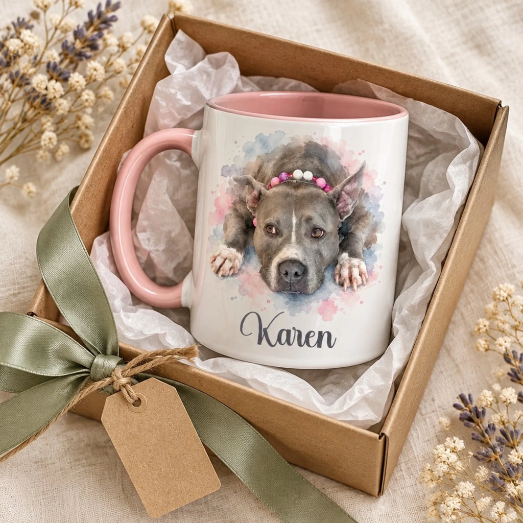 Personalized pet portrait mug in a gift box
