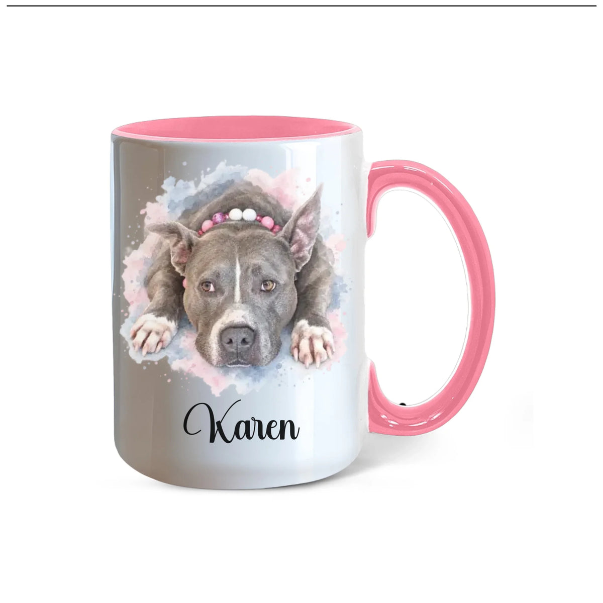 Personalized watercolor pet portrait accent mug, 15 oz pink