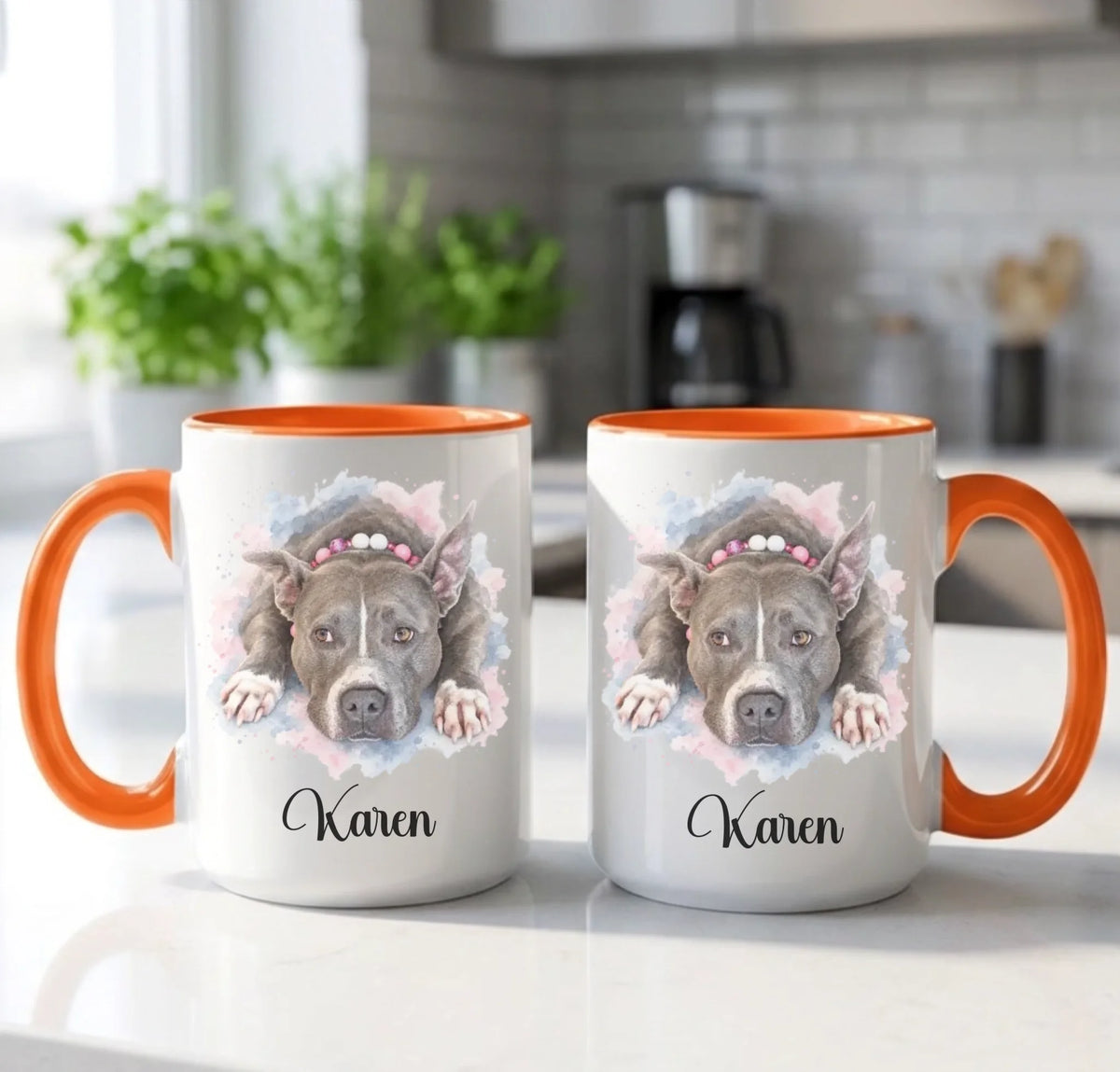 Orange accent mugs, both sides