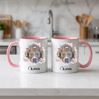 Pink 11 oz accent mugs, both sides