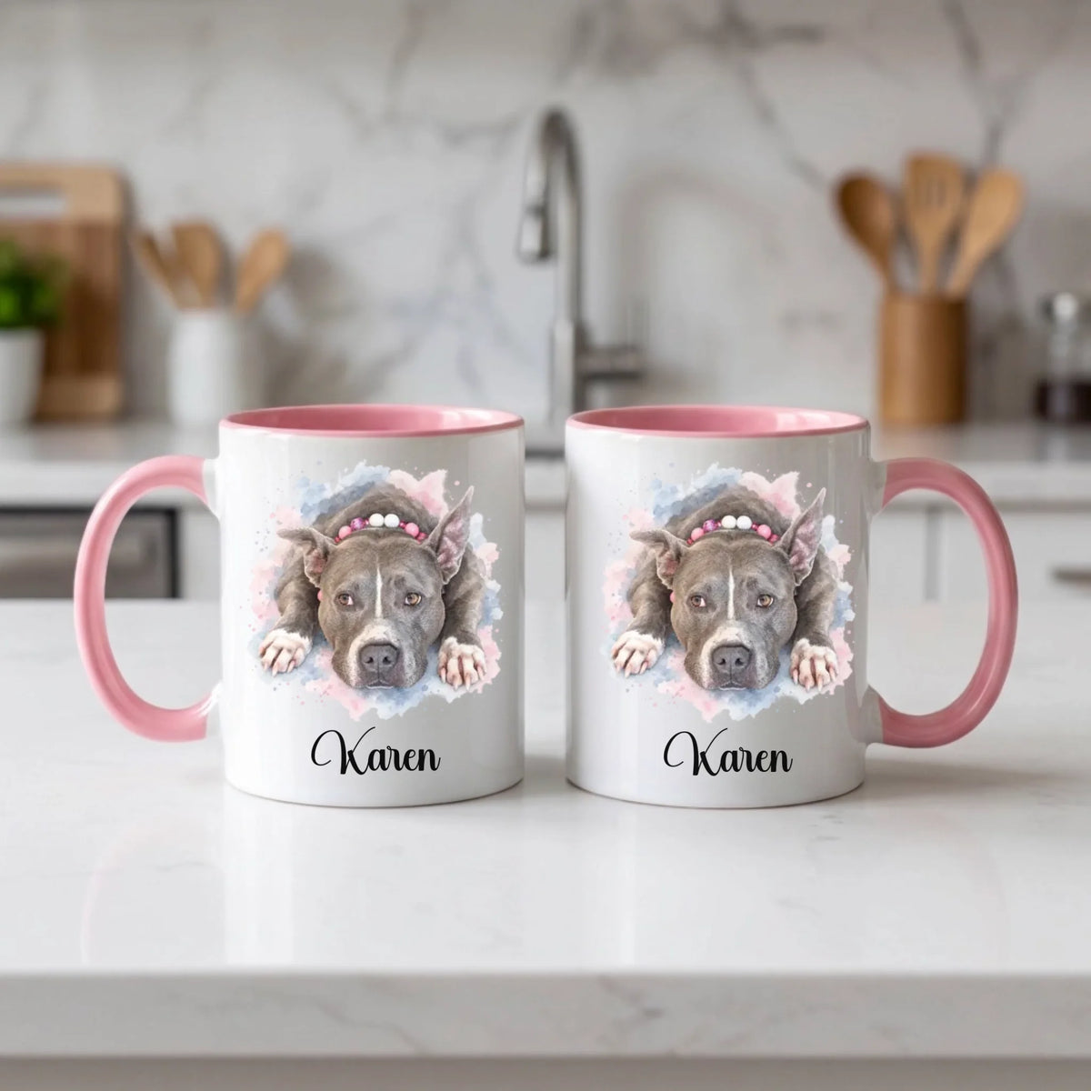 Pink 11 oz accent mugs, both sides
