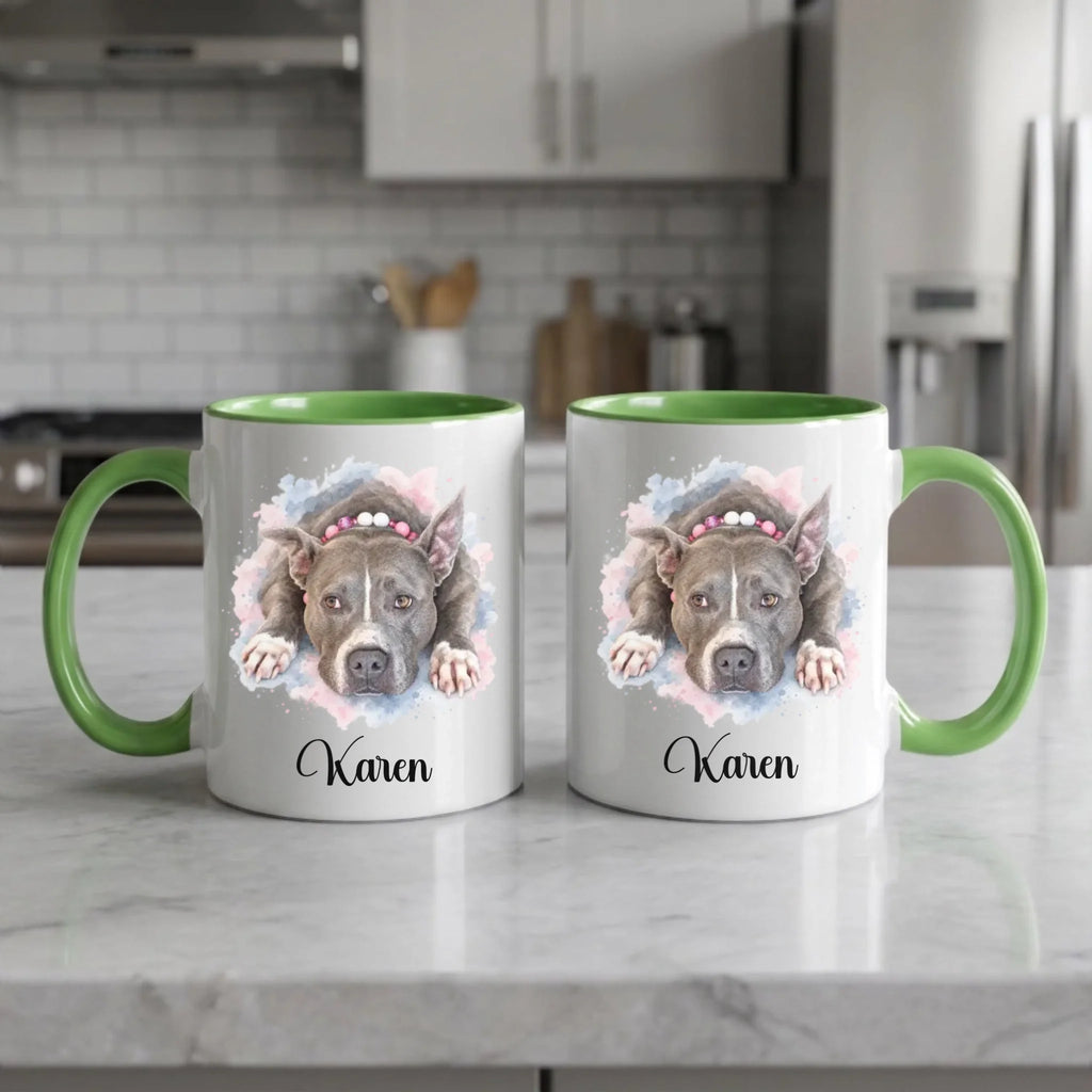 Green 11 oz accent mugs, both sides
