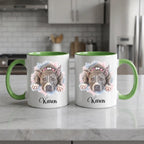 Green 11 oz accent mugs, both sides