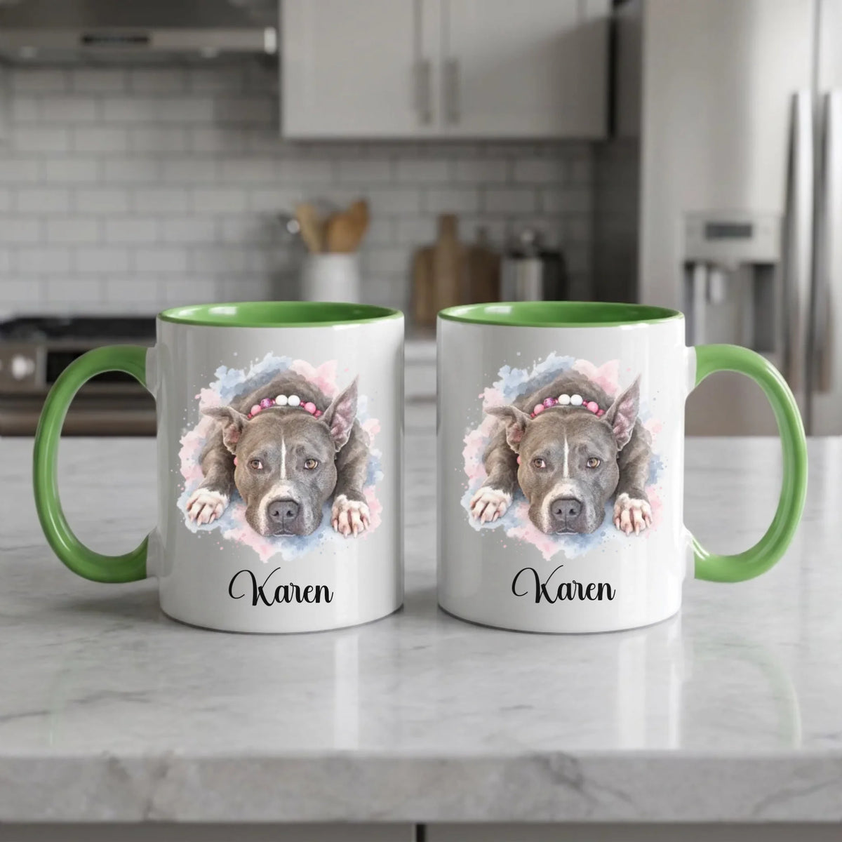 Green 11 oz accent mugs, both sides