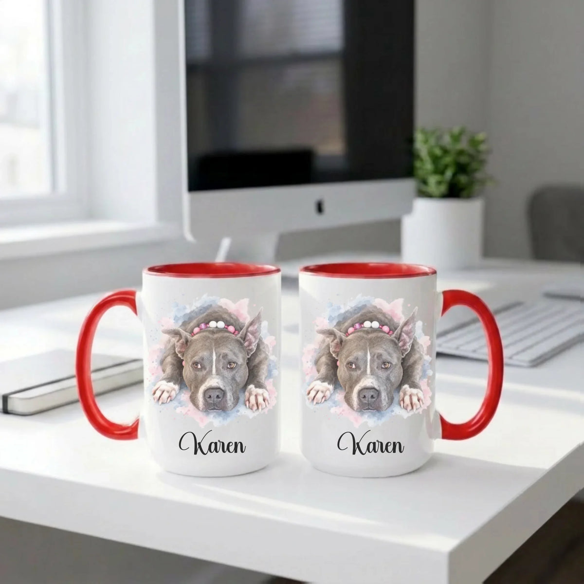 Red accent mug, 15 oz