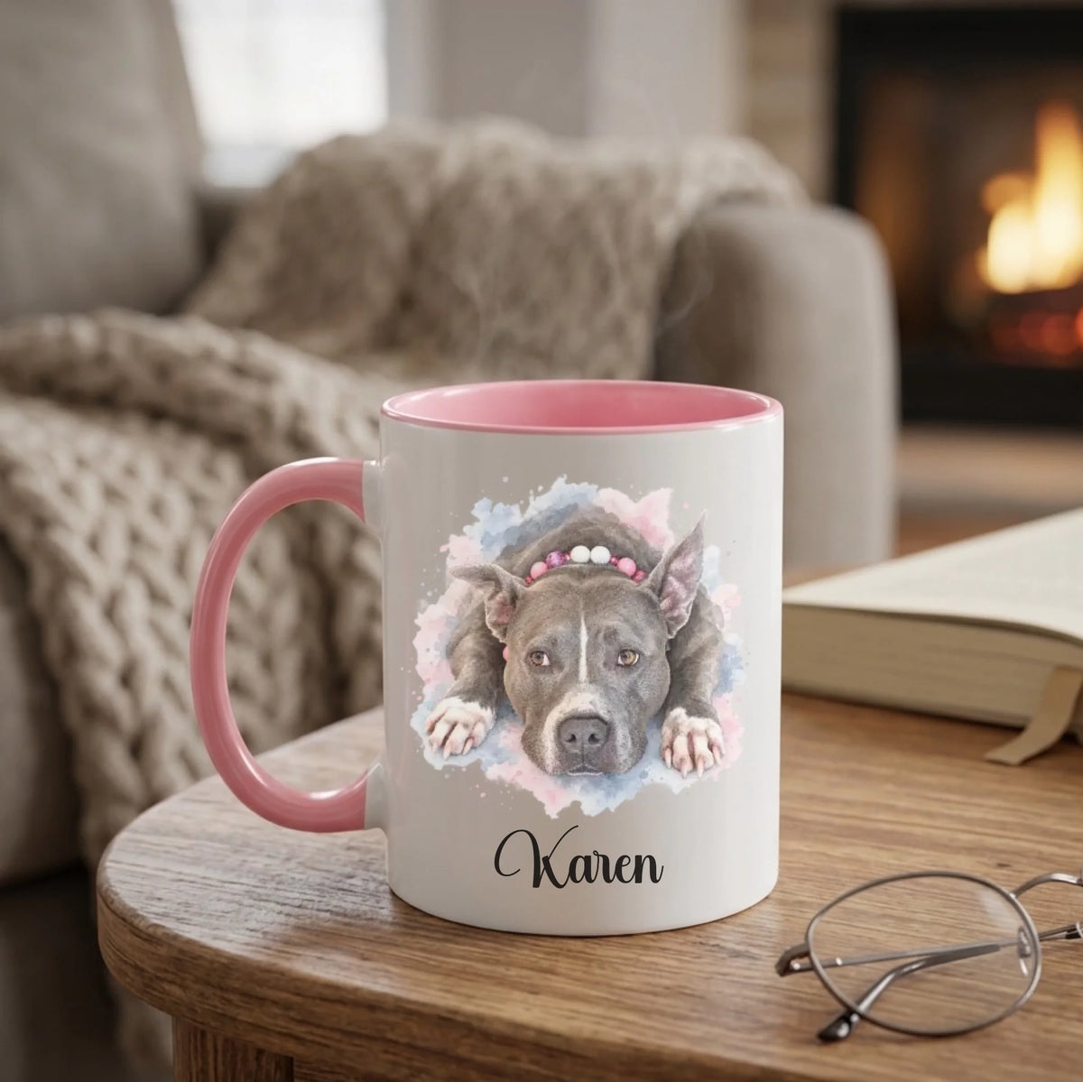 Pink accent mug, 11 oz