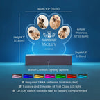 Paw memorial plaque dimensions with battery powered LED base
