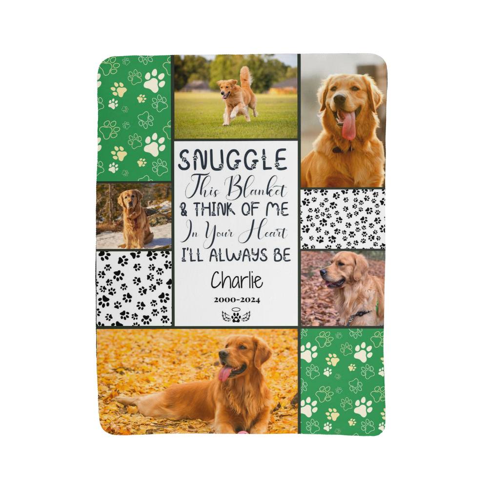 🐾 "Snuggle this blanket" Memorial - Sherpa Blanket - Personalized name and photos