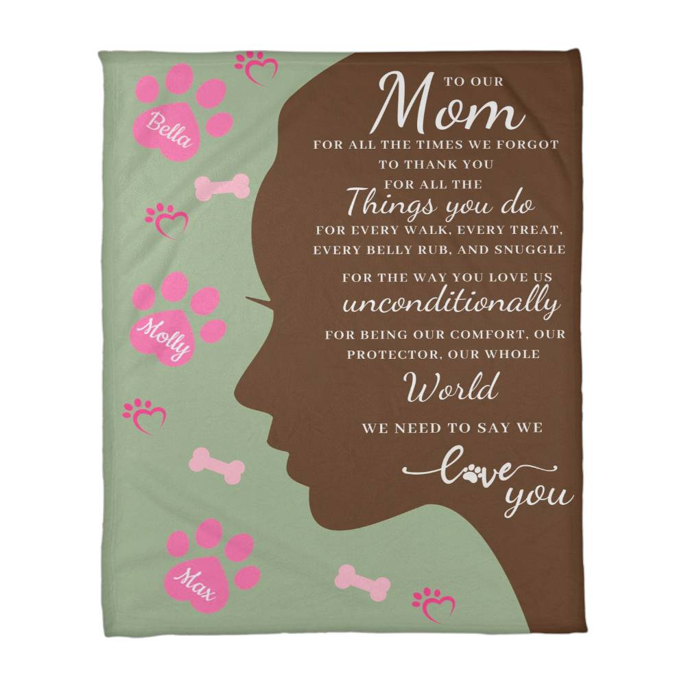 🐾 To Our Mom Dog Blanket - Personalized Dog Names - Dog Mom Gift 🎁 - Fleece Throw