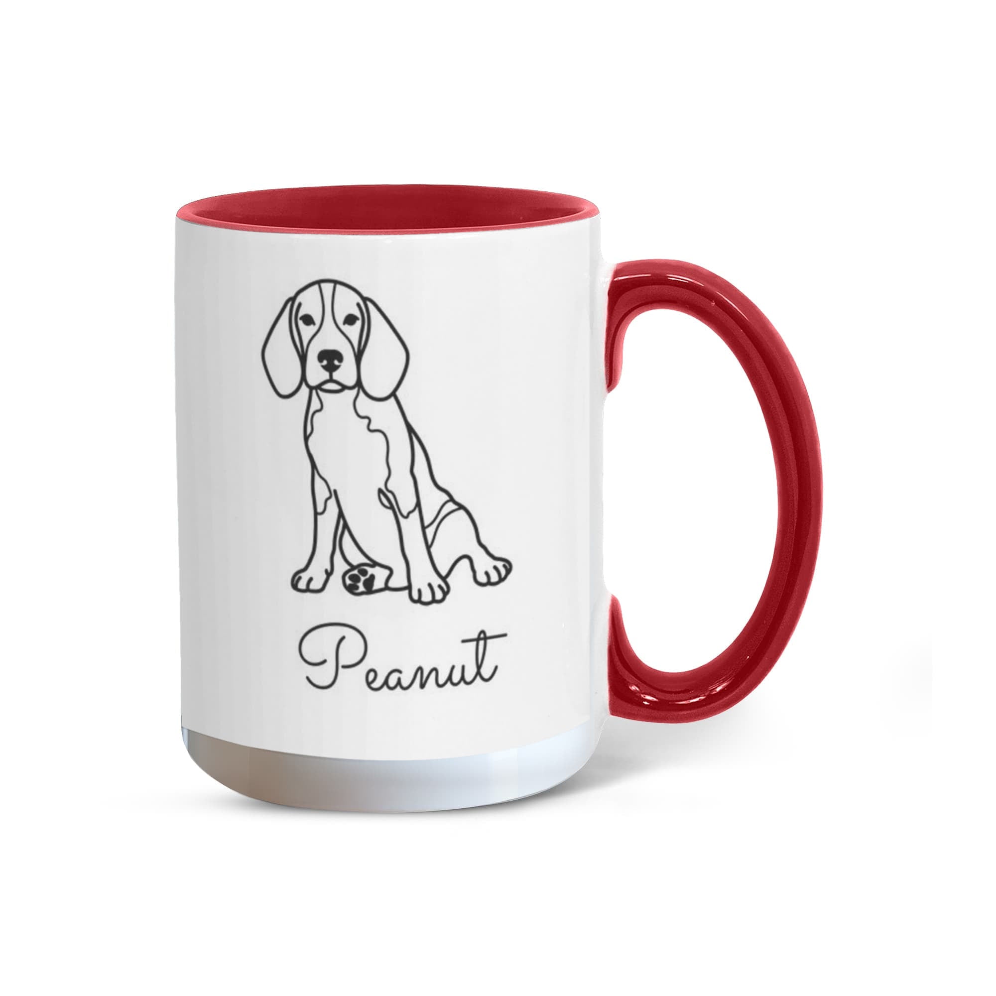 Mug with a dog illustration and 'Peanut' text on a white background