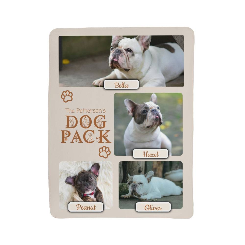 "Dog Pack" Personalized Photo Collage Sherpa Blanket - Multi-Dog Gift