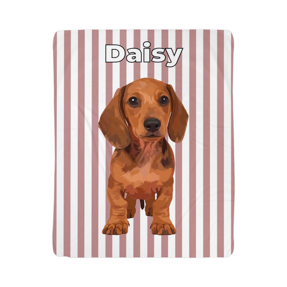Custom AI Pet Portrait Sherpa Blanket with Striped Background - Personalized Dog Photo Blanket