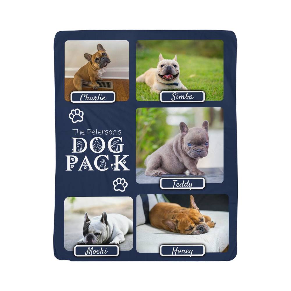 "Dog Pack" Personalized Photo Collage Sherpa Blanket - Multi-Dog Gift