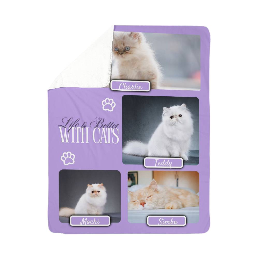 🐾  "Life is better with Cats" Personalized Photo Collage - sherpa blanket