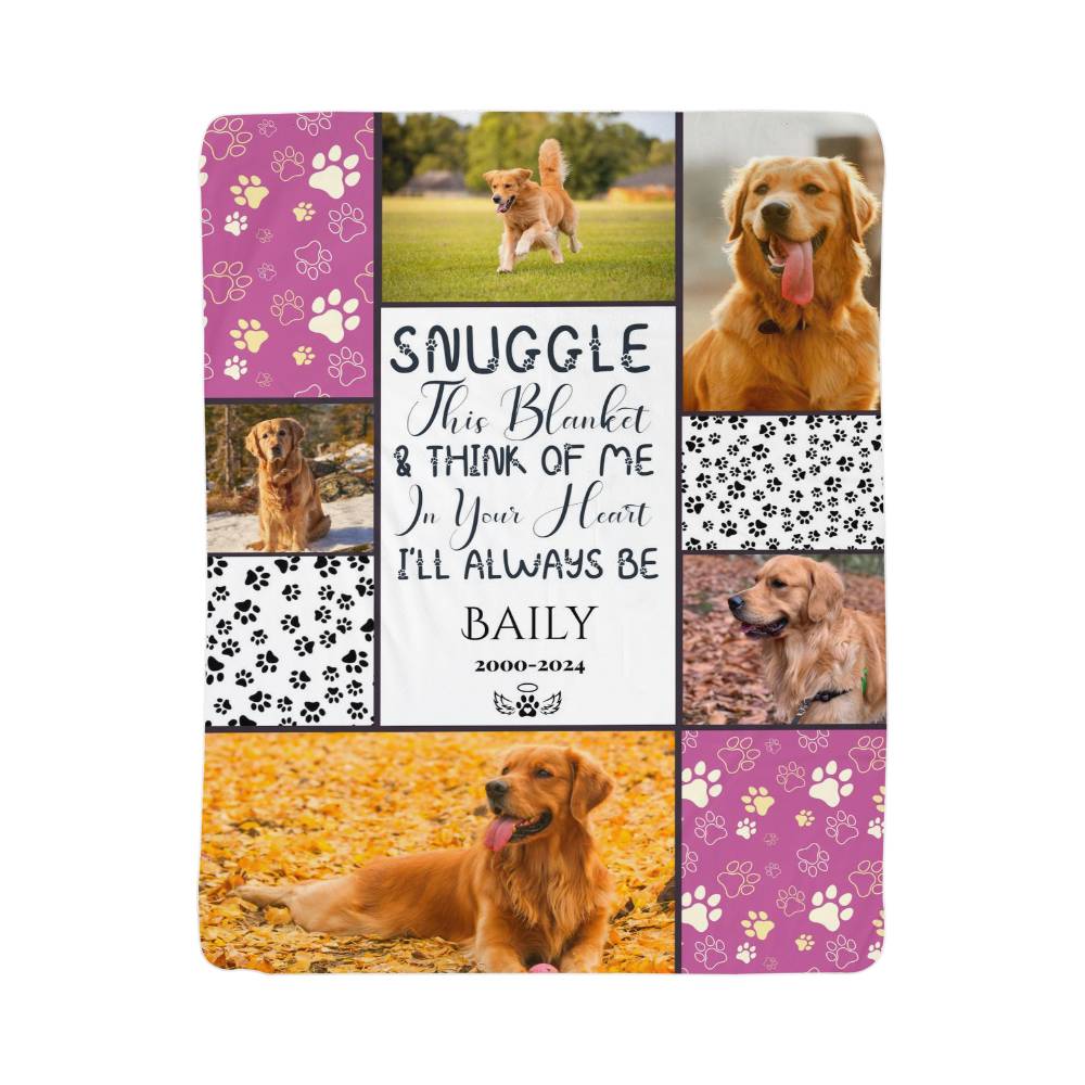🐾 "Snuggle this blanket" Memorial - Sherpa Blanket - Personalized name and photos
