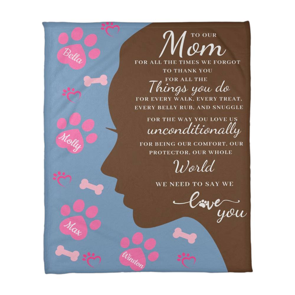 🐾 To Our Mom Dog Blanket - Personalized Dog Names - Dog Mom Gift 🎁 - Fleece Throw