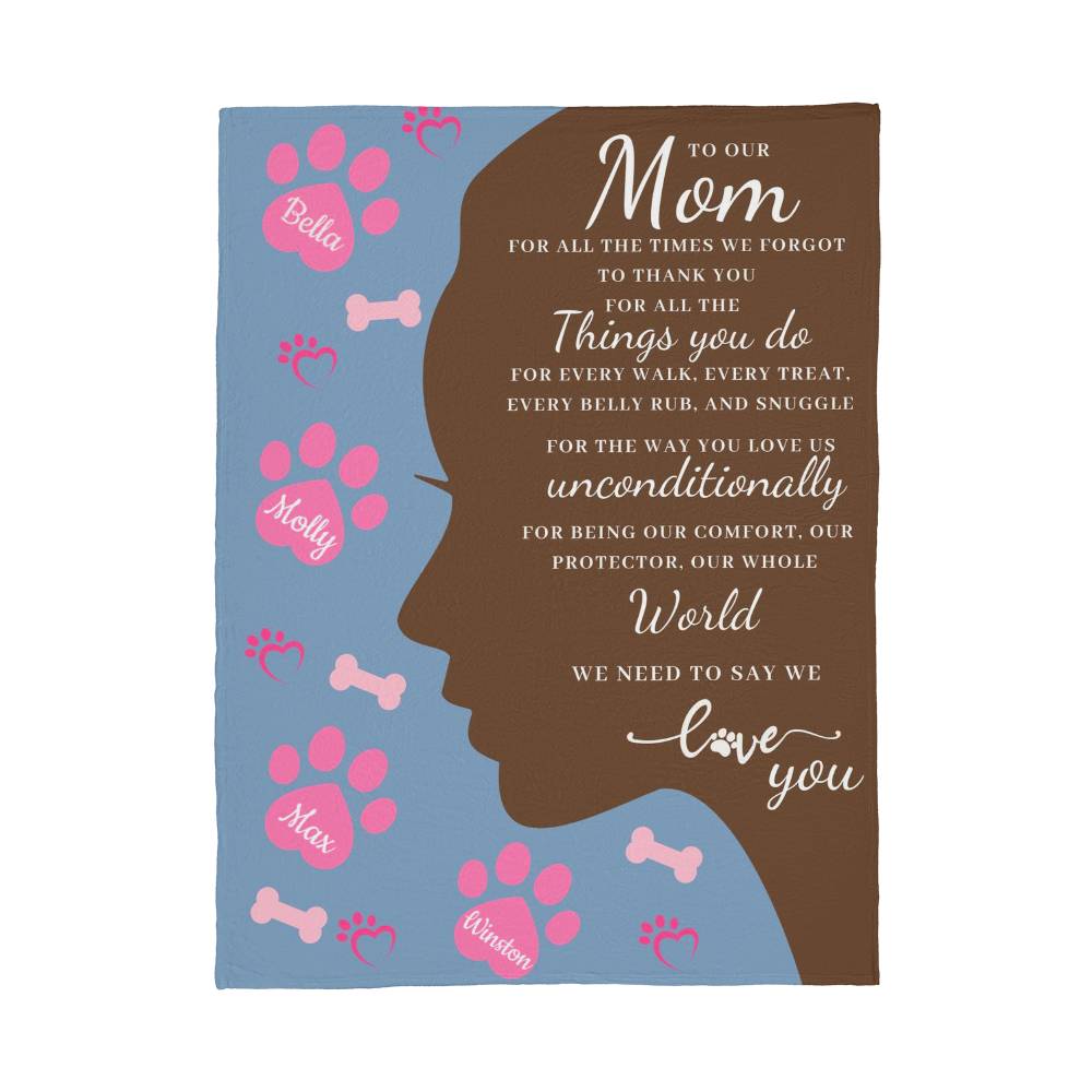 🐾 To Our Mom Dog Blanket - Personalized Dog Names - Dog Mom Gift 🎁 - Fleece Throw