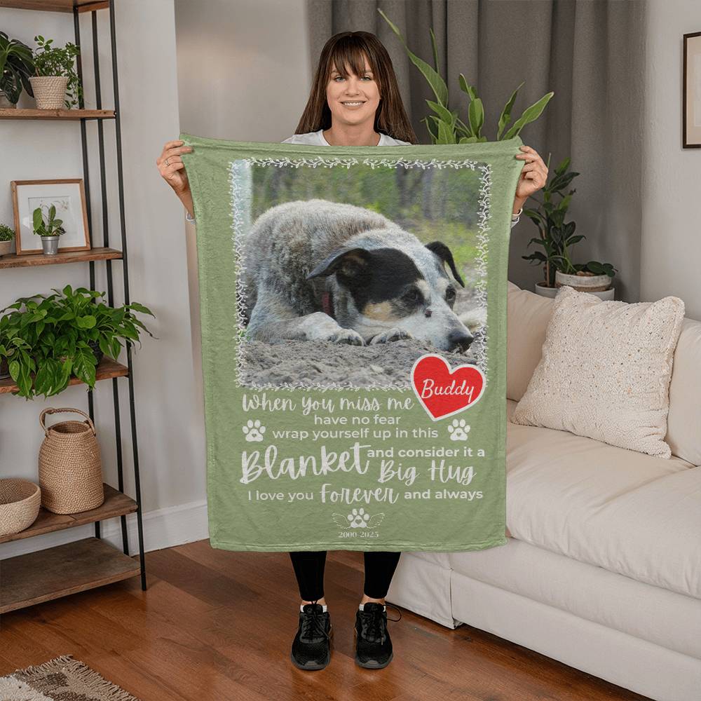 "When You Miss Me" - Pet Memorial Fleece Blanket - Personalized Name and Picture