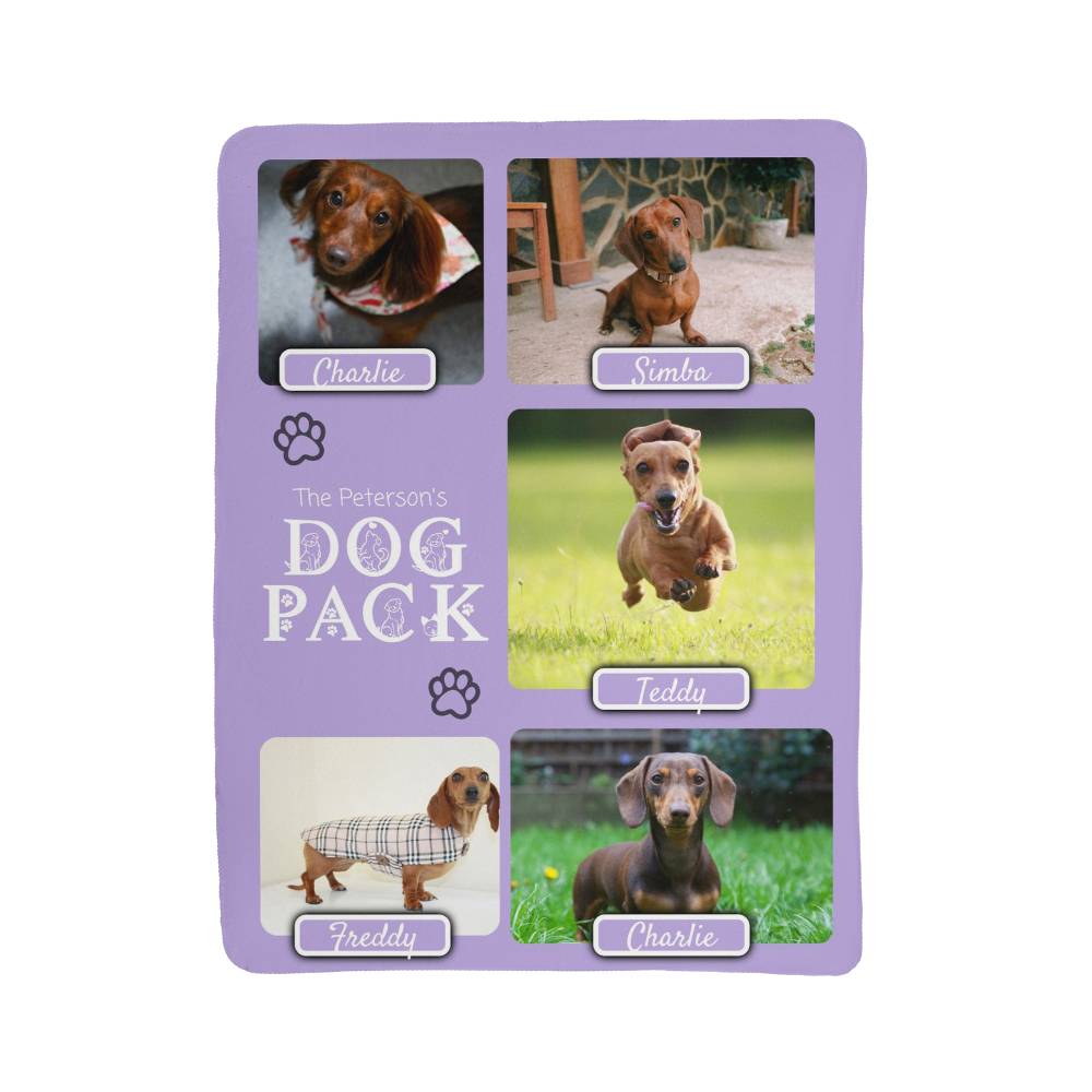 "Dog Pack" Personalized Photo Collage Sherpa Blanket - Multi-Dog Gift