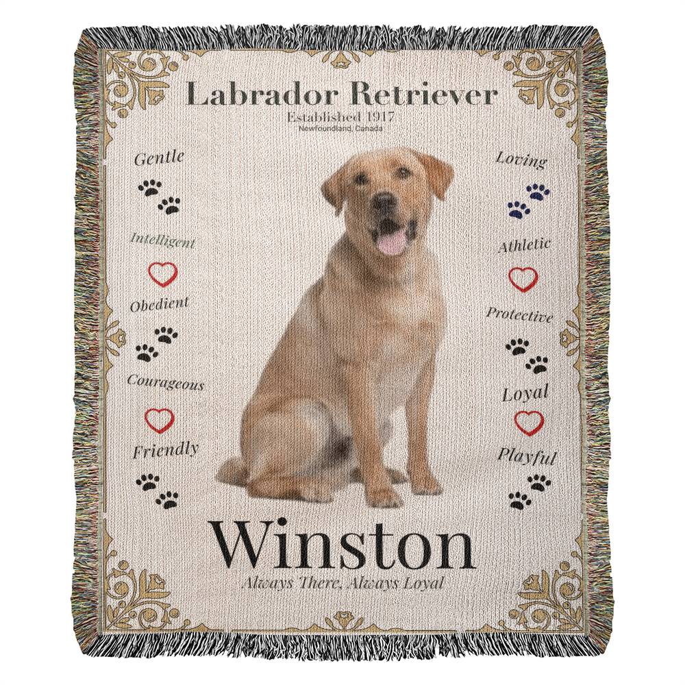 🐾 My Little Buddie Heirloom Woven Blanket – Labrador Retriever - Gold Frame