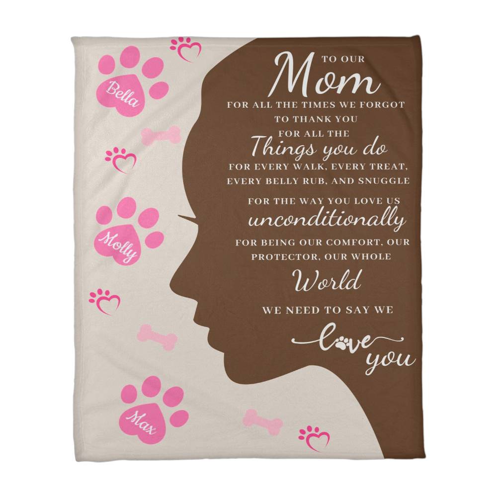 🐾 To Our Mom Dog Blanket - Personalized Dog Names - Dog Mom Gift 🎁 - Fleece Throw