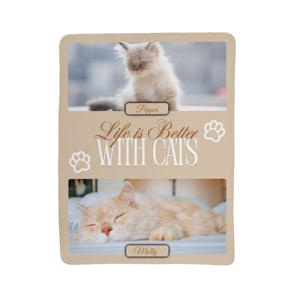 🐾  "Life is better with Cats" Personalized Photo Collage - sherpa blanket