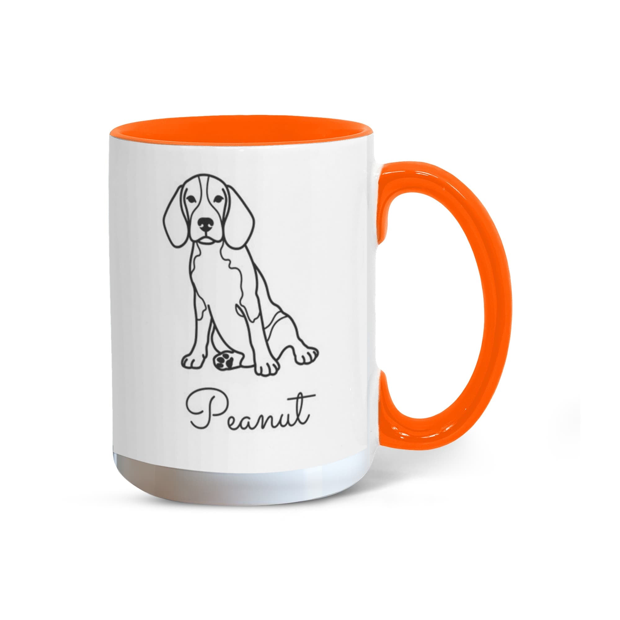 Mug with a dog illustration and 'Peanut' text on a white background