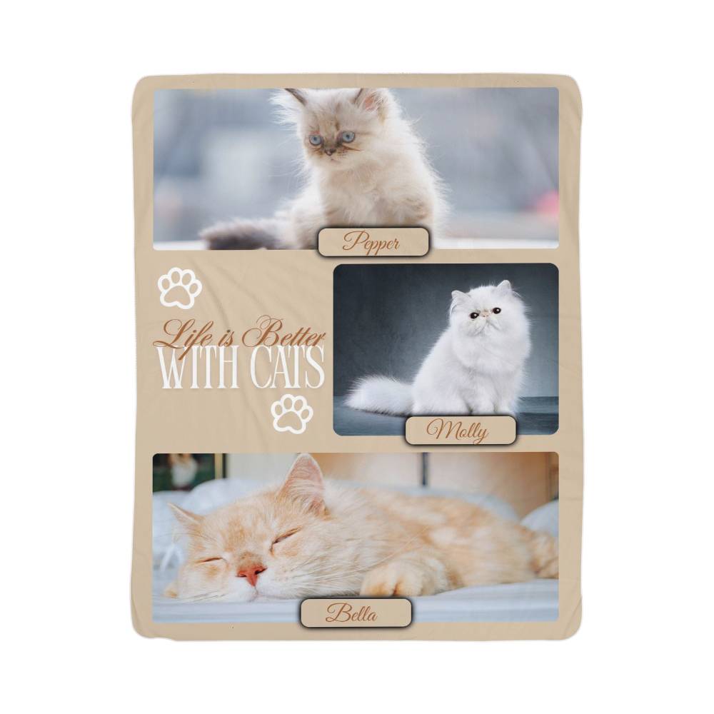 🐾  "Life is better with Cats" Personalized Photo Collage - sherpa blanket