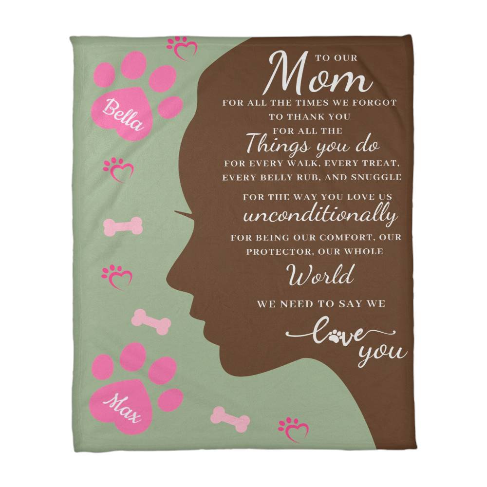 🐾 To Our Mom Dog Blanket - Personalized Dog Names - Dog Mom Gift 🎁 - Fleece Throw