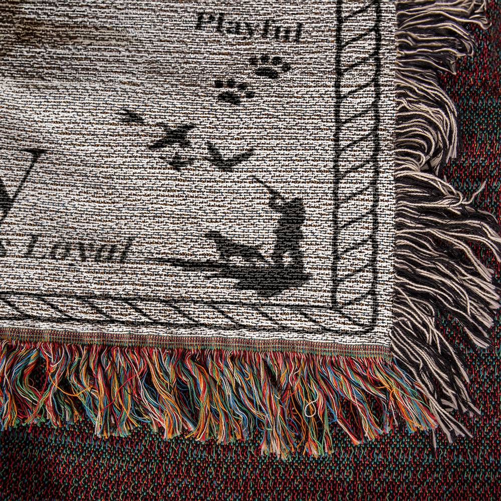 Textile with dog illustrations and text on a textured background